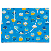 ハヌカー（ユダヤ教の祭り）ユダヤ人スターカップケーズブルー ラージペーパーバッグ (正面)