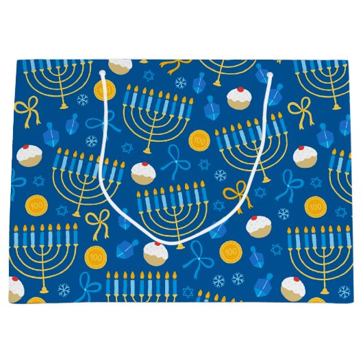 ハヌカー(ユダヤ教の祭り)(ユダヤ教)メノラーゲルトドライデルブルー ラージペーパーバッグ (正面)