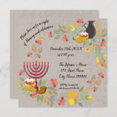 ハヌカー（ユダヤ教）メノラーとキャンドル招待状 招待状 (正面/裏面)