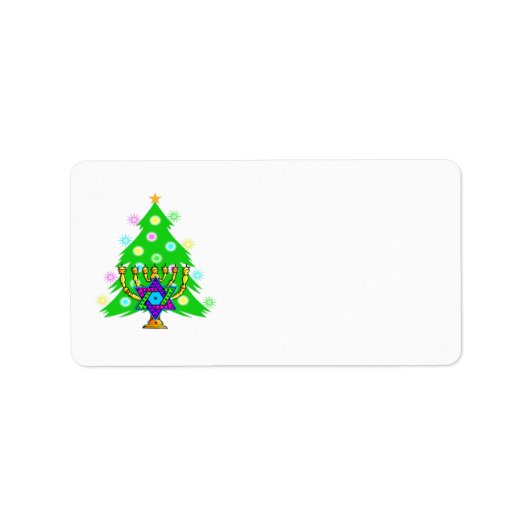 ハヌカー(ユダヤ教)メノラーとクリスマスツリー ラベル (正面)