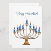 ハヌカー(ユダヤ教)メノラーと青と白の燃えるキャンドル (正面/裏面)