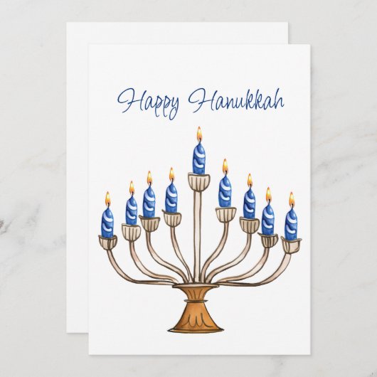 ハヌカー（ユダヤ教）メノラーと青と白の燃えるキャンドル (正面/裏面)