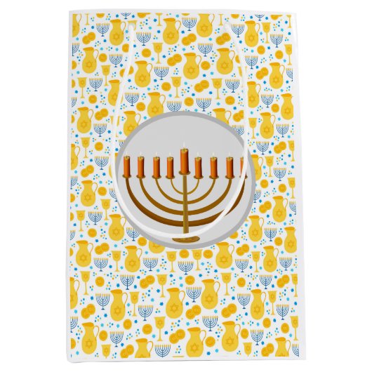 ハヌカー（ユダヤ教）メノラーイン黄 ミディアムペーパーバッグ (正面)