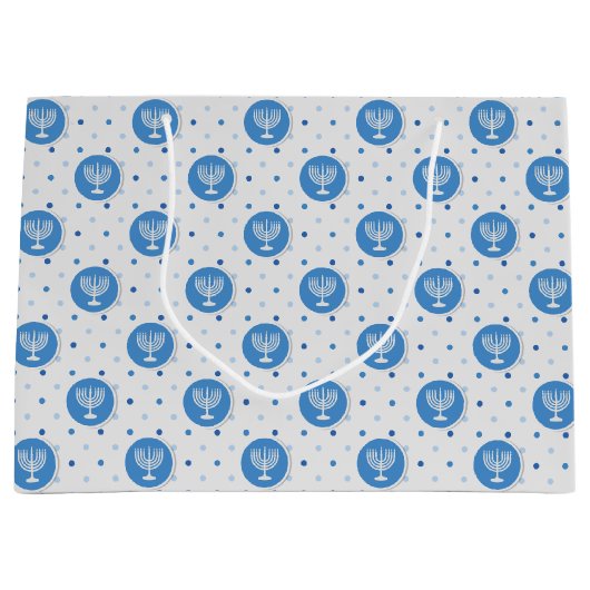 ハヌカー（ユダヤ教）メノラーオン水玉模様 ラージペーパーバッグ (正面)
