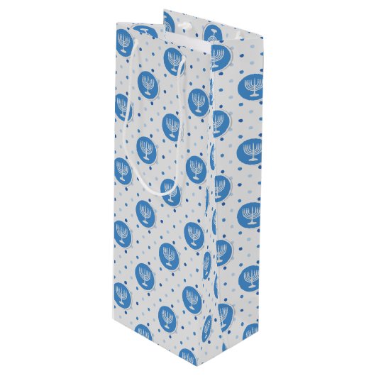 ハヌカー（ユダヤ教）メノラーオン水玉模様 ワインギフトバッグ (正面アングル)