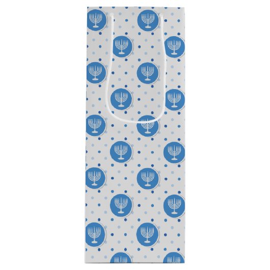 ハヌカー（ユダヤ教）メノラーオン水玉模様 ワインギフトバッグ (正面)