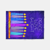 ハヌカー（ユダヤ教）メノラーキャンドル青と平和ラブライト フリースブランケット (正面(横))