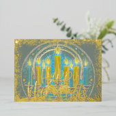 ハヌカー（ユダヤ教）メノラースケッチイエローブルーグレー 箔シーズンカード (立ち正面)