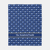 ハヌカー(ユダヤ教)メノラードライデルパターカスタムンブルー フリースブランケット (正面)