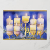 ハヌカー（ユダヤ教）メノラーピースウォーターカラー 箔シーズンカード (正面)