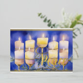 ハヌカー（ユダヤ教）メノラーピースウォーターカラー 箔シーズンカード (立ち正面)