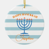 ハヌカー(ユダヤ教)メノラーフォトブルーオレンジ セラミックオーナメント (正面)