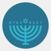 ハヌカー(ユダヤ教)メノラーブルー&ティール(緑がかった色)封筒用シール ラウンドシール (正面)