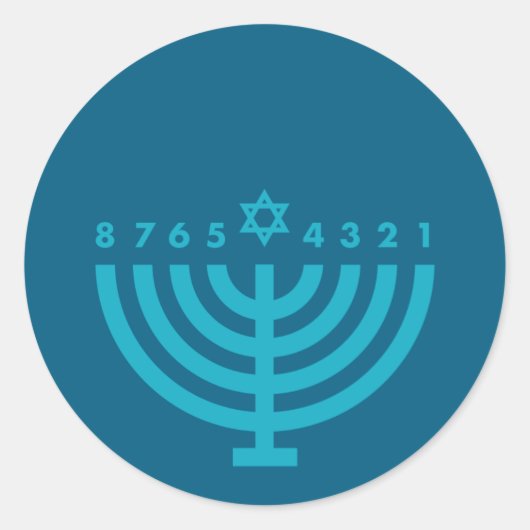ハヌカー(ユダヤ教)メノラーブルー&ティール(緑がかった色)封筒用シール ラウンドシール (正面)