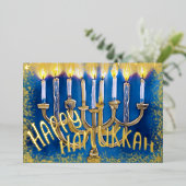 ハヌカー（ユダヤ教）メノラー水彩おもしろいうれしそうな 箔シーズンカード (立ち正面)