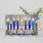 ハヌカー（ユダヤ教）メノラー水彩愛と光 箔シーズンカード (立ち正面)