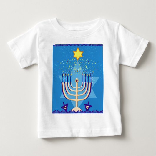 ハヌカー(ユダヤ教)メノラー ベビーTシャツ (正面)
