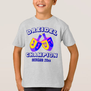 ハヌカーDreidelsカラフルでおもしろいなDreidelのチャンピオン Tシャツ