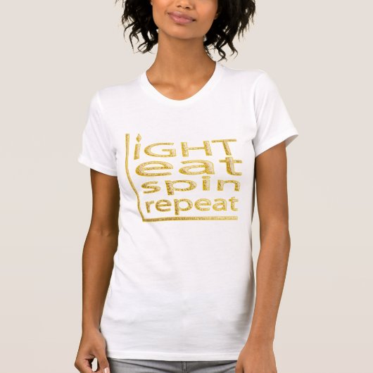 ハヌカーTシャツ「LIGHT 食べ SPIN REPEAT」金ゴールド Tシャツ (正面)