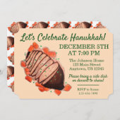 ハヌカ祝ーブリスケットユダヤ教の休日パーティー 招待状 (正面/裏面)