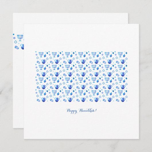 ハヌカ祭りパーティーのおしゃれな青い飾りカード (正面/裏面)