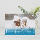 ハヌカ・サメヒ・ブルー・オーバーレイ・スクリプト・(ユダヤ教)メノラー写真 シーズンカード (スタンド正面)