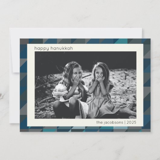 ハヌカ・ブルー・オンブル モダン幾何学パターン シーズンカード (正面)