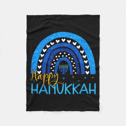 ハヌカ メノラ レインボー ユダヤ ギフト 女性 K フリースブランケット (正面)