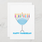 ハヌカ(ユダヤ教)メノラーと顔マスク シーズンカード (正面/裏面)