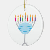 ハヌカ（ユダヤ教）メノラーと顔マスク セラミックオーナメント (左)