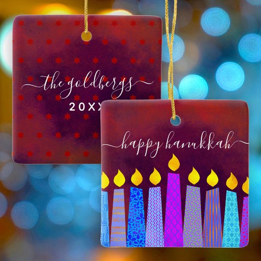 ハヌカ(ユダヤ教)メノラーキャンドルスクリプト名レッドキープサケ セラミックオーナメント