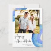 ハヌカ | 現代の抽象的な青の水彩写真 シーズンカード (正面)