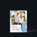 ハヌカ | 現代的な抽象的な青の水彩写真 シーズンカード<br><div class="desc">ハヌカの祝賀カード 現代的な抽象的な青の水彩写真</div>