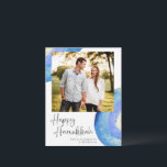 ハヌカ | 現代的な抽象的な青の水彩写真 シーズンカード<br><div class="desc">ハヌカの祝賀カード 現代的な抽象的な青の水彩写真</div>