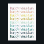 ハヌカ 祭  カラフル エレガント タイポグラフィ 予算 シーズンポストカード<br><div class="desc">美しくデザインされたハヌカのポストカードで、光の祭りを祝いましょう。ソフトなパステルカラーのモダンなグラデーションで「ハヌカおめでとう」のメッセージが特徴のこのカードは、友達や家族、恋人などに温かいホリデーの願いを送るのに最適です。ミニマルなスタイルと優しい色使いで、このポストカードはシンプルでエレガントなデザインで季節の喜びと温かさを捉えています。現代のホリデーステーショナリーを愛する人にとって、このポストカードはホリデーの喜びを簡単にスタイリッシュにシェアすることができます。</div>