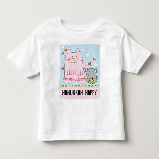 ハヌカ 赤ちゃん用 半袖Ｔシャツ 猫とねずみ トドラーTシャツ (正面)
