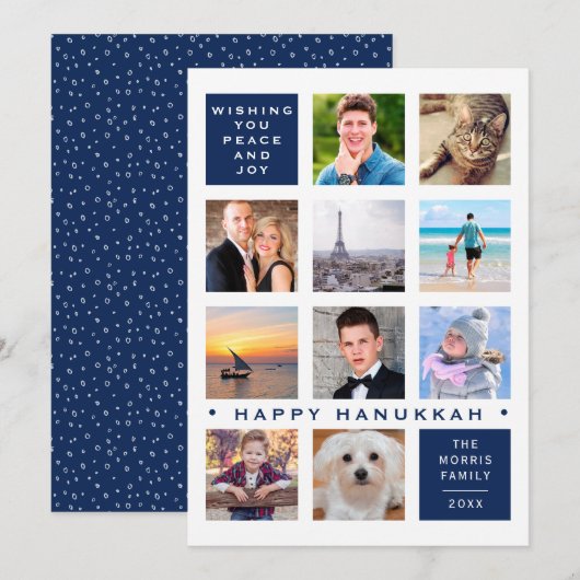 ハヌカ 12 枚の写真 現代風 オーダーメイド コラージュ シーズンカード (正面/裏面)