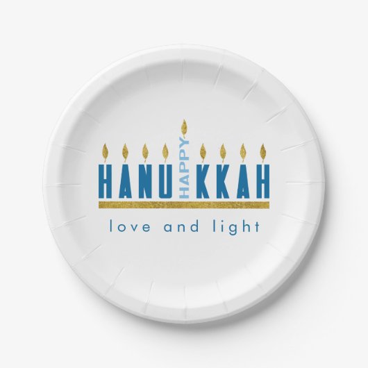 ハヌカ(Hanukkah) | ハッピーハヌカーカスタム（ユダヤ教）メノラー ペーパープレート (正面)