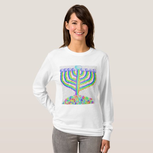 ハヌカ Hanukkah レインボー メノーラー Tシャツ (正面フル)
