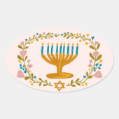 ハヌカ Menorah 花冠 ユダヤの祝日 楕円形シール (正面)
