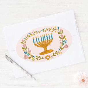 ハヌカ Menorah 花冠 ユダヤの祝日 楕円形シール