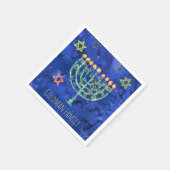 ハヌッカアクア（ユダヤ教）メノラースターオブデイヴィッドオンブルー スタンダードカクテルナプキン (角)