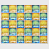 ハヌッカイエローブルーメノラーズパターンシモダンック ラッピングペーパー (フラット)