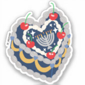 ハヌッカカラー（ユダヤ教）メノラーヴィンテージハートケーキ シール (正面)