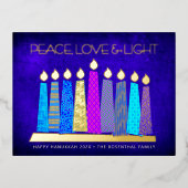 ハヌッカキャンドルピースラブライトブルー実在金ゴールド 箔シーズンポストカード (正面)