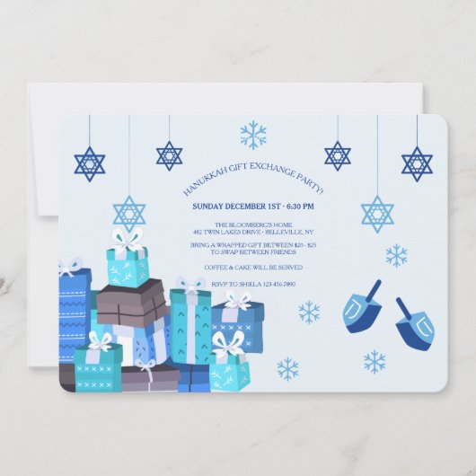 ハヌッカギフト交換パーティの招待状 招待状 (正面)