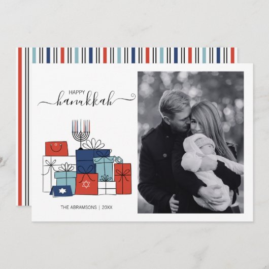 ハヌッカギフト&(ユダヤ教)メノラーホリディフォトカード シーズンカード (正面/裏面)