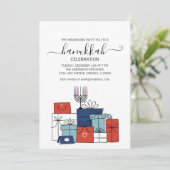 ハヌッカギフト&(ユダヤ教)メノラーホリデーパーティー招待状 招待状 (スタンド正面)