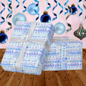 ハヌッカコラージライトブルークールかわいい子供名 ラッピングペーパー