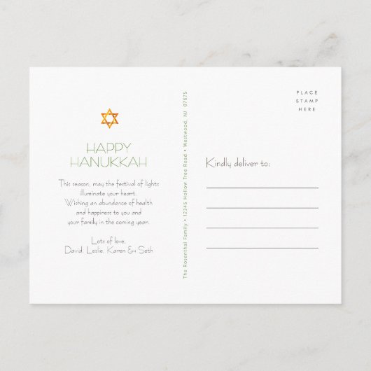 ハヌッカシックbohoキャンドルグリーンピース愛の光 シーズンポストカード (裏面)